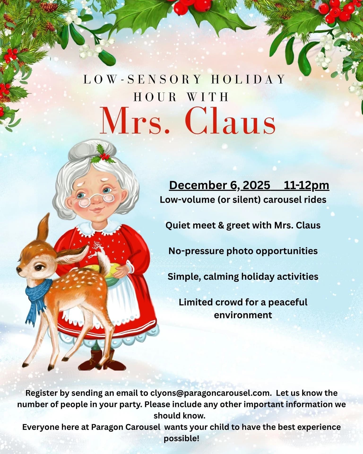 LOW-SENSORY HOLIDAY HOUR WITH Mrs. Claus