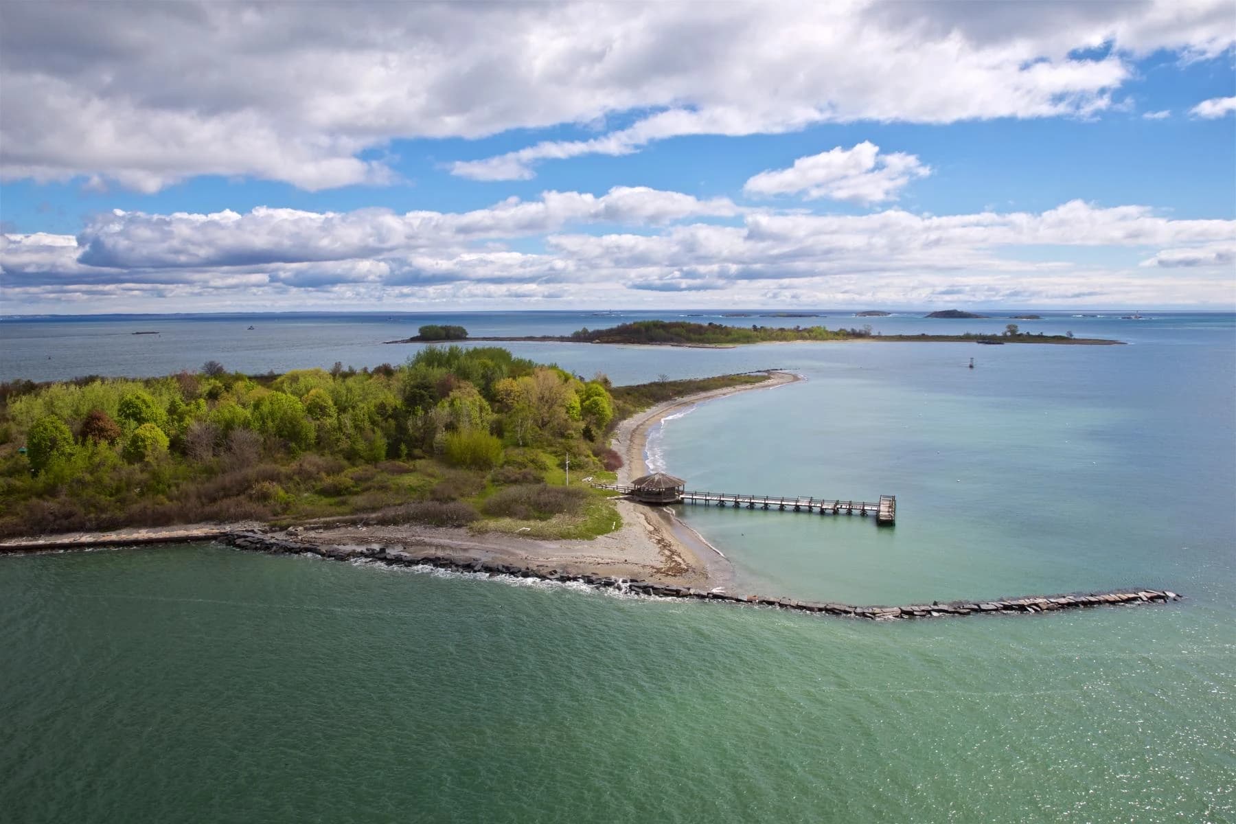 Aerial view across the Boston Harbor Islands