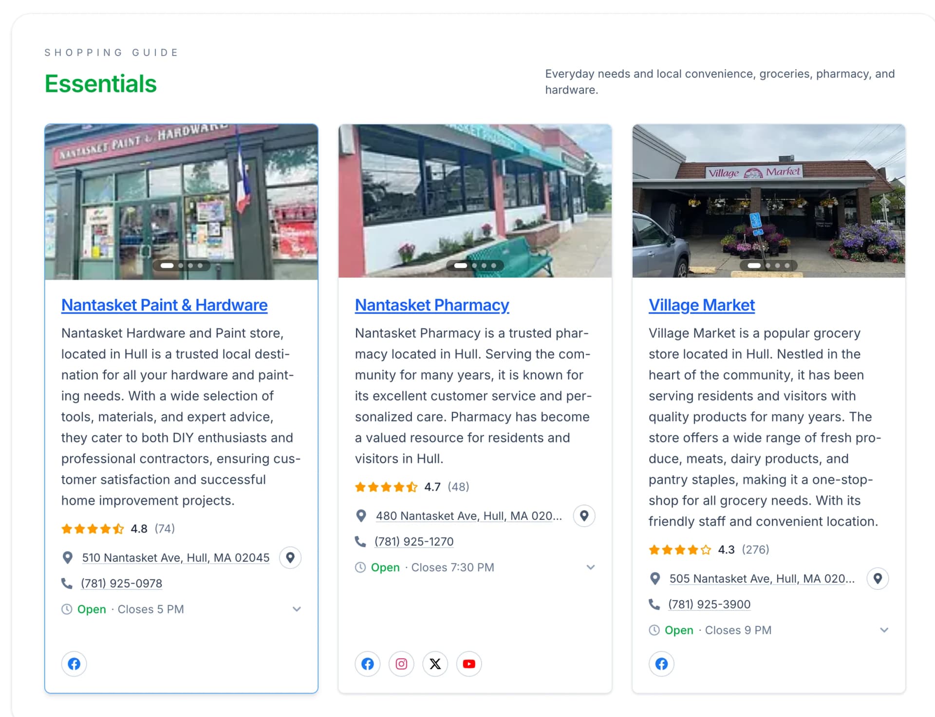 HullNext shopping listing cards