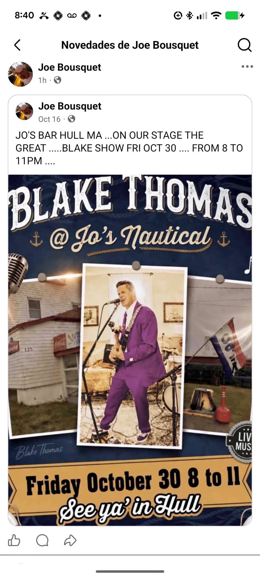 Blake Thomas is back and live @ Jo’s Nautical for the 4th