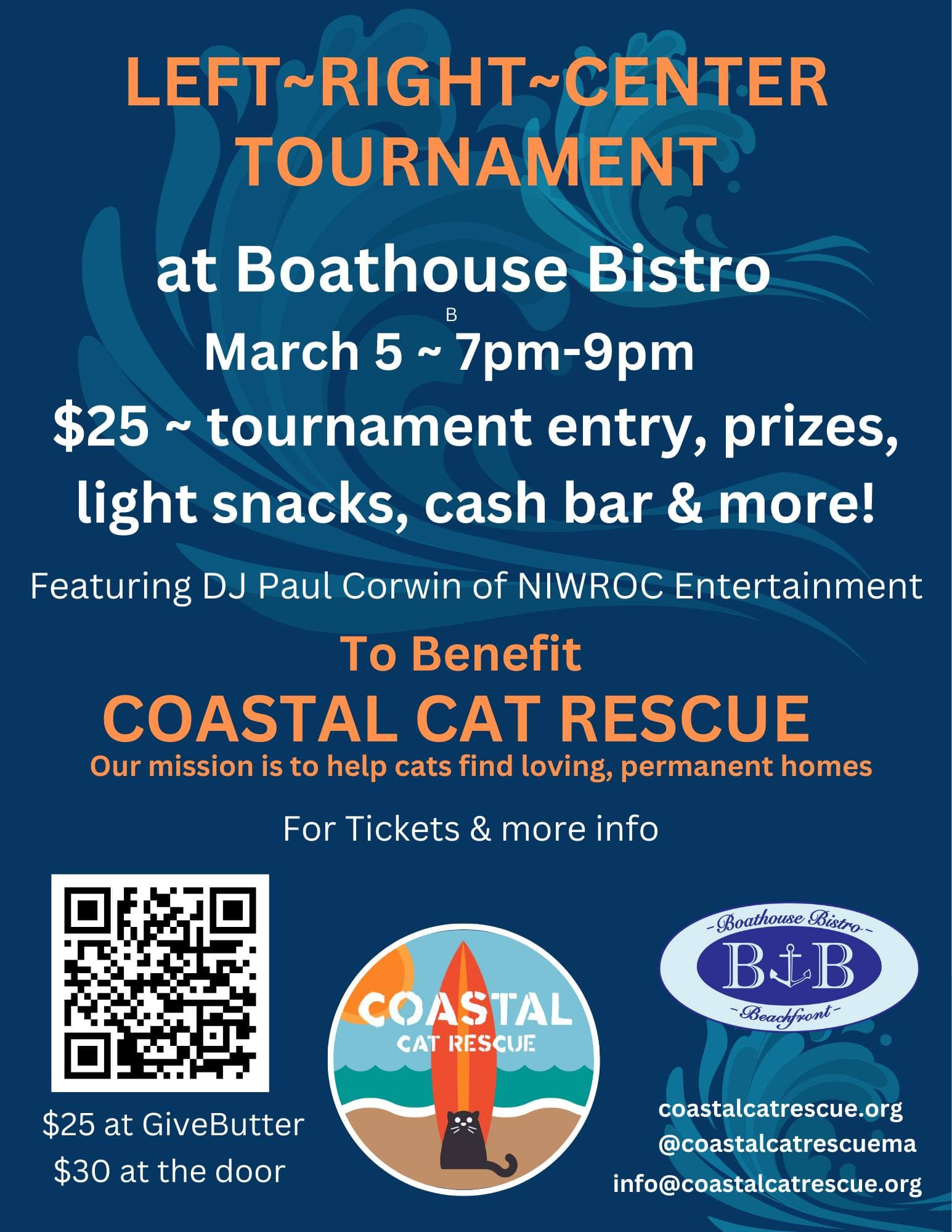 Second Annual Left Right Center Tournament to Benefit Coastal Cat Rescue