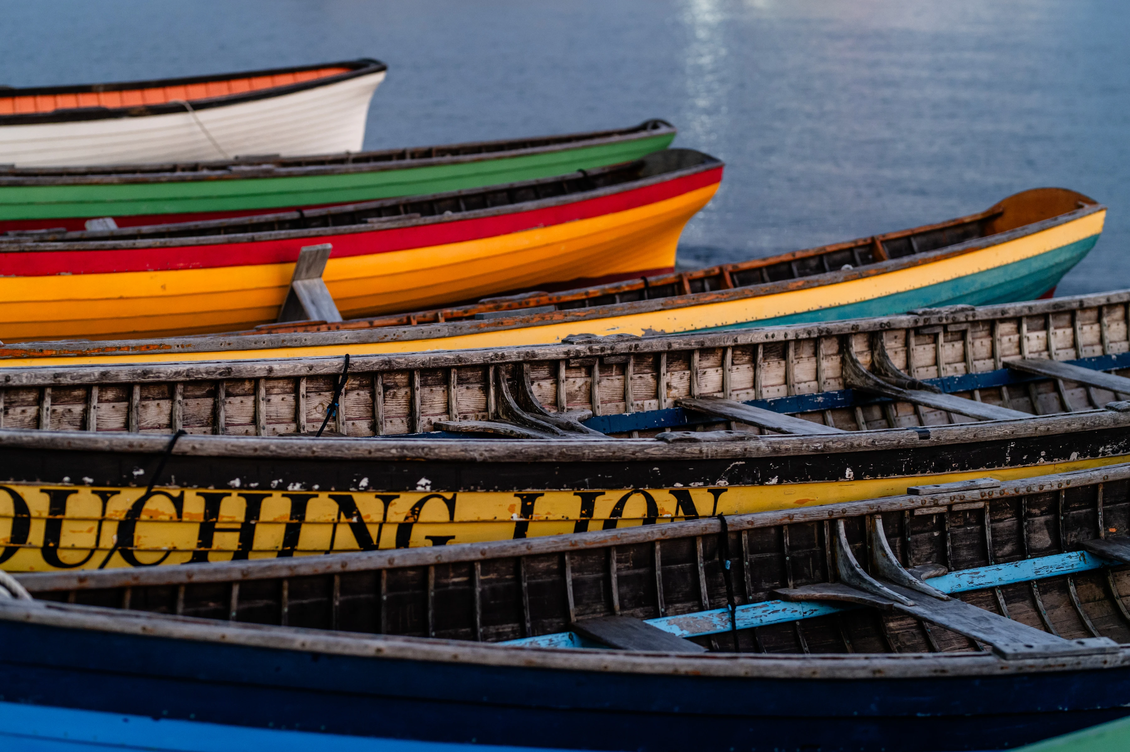 Close-up of colorful Hull Village boats