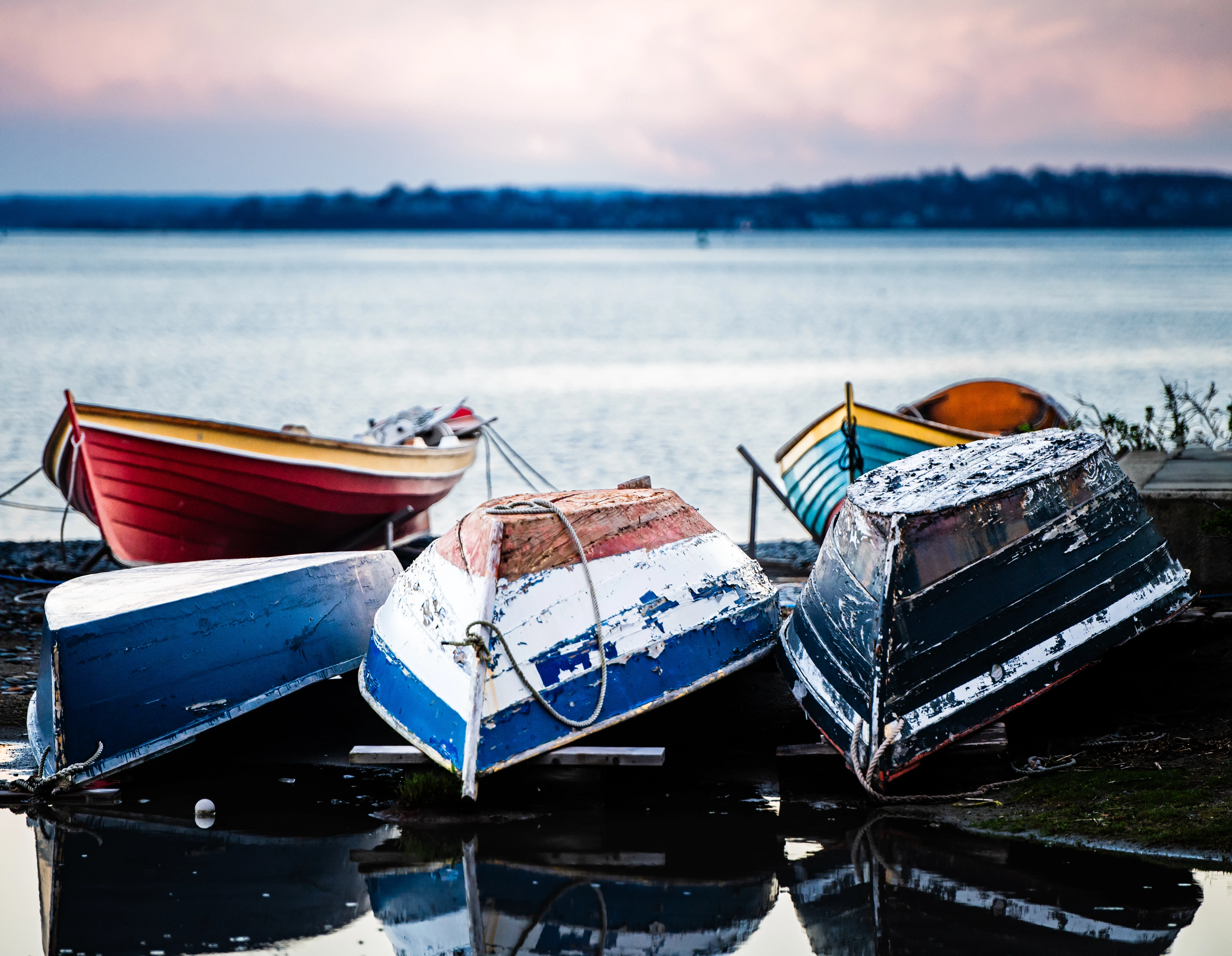 Rowing boats pulled up near the village waterfront